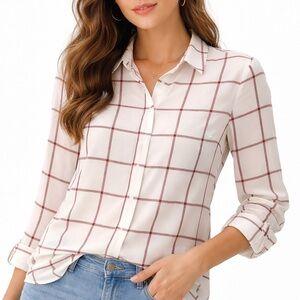 LOFT Plaid Windowpane Button-Up High Low  XS